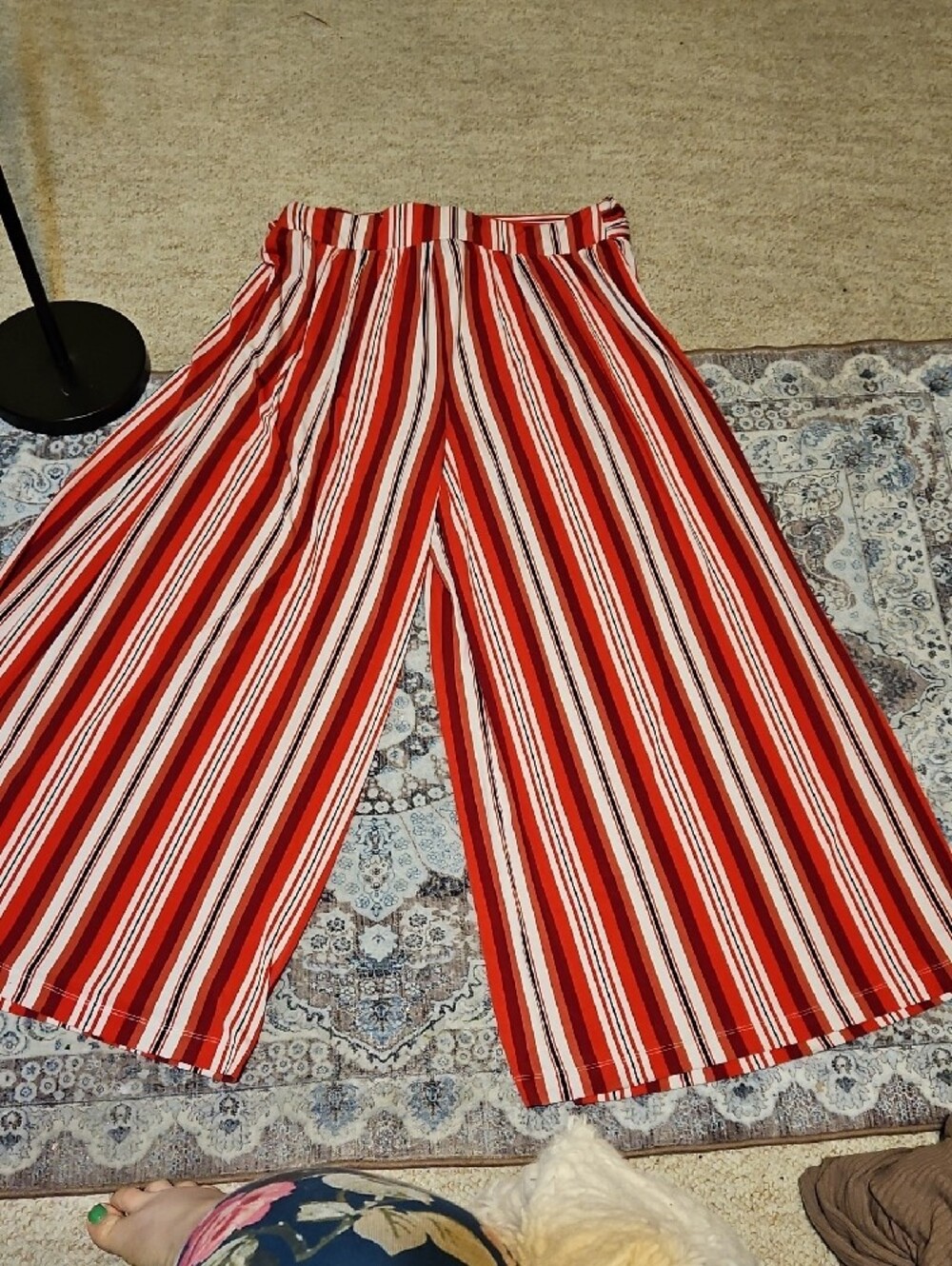 Lane Bryant Red and White Striped Wide-Leg Tie Waist Pants - Picture 5 of 7